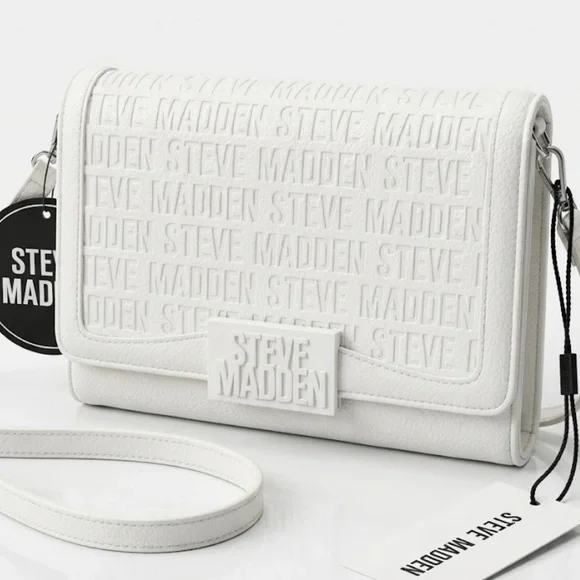 Steve Madden White Embossed Logo Chain-Accent Crossbody - Picture 2 of 6